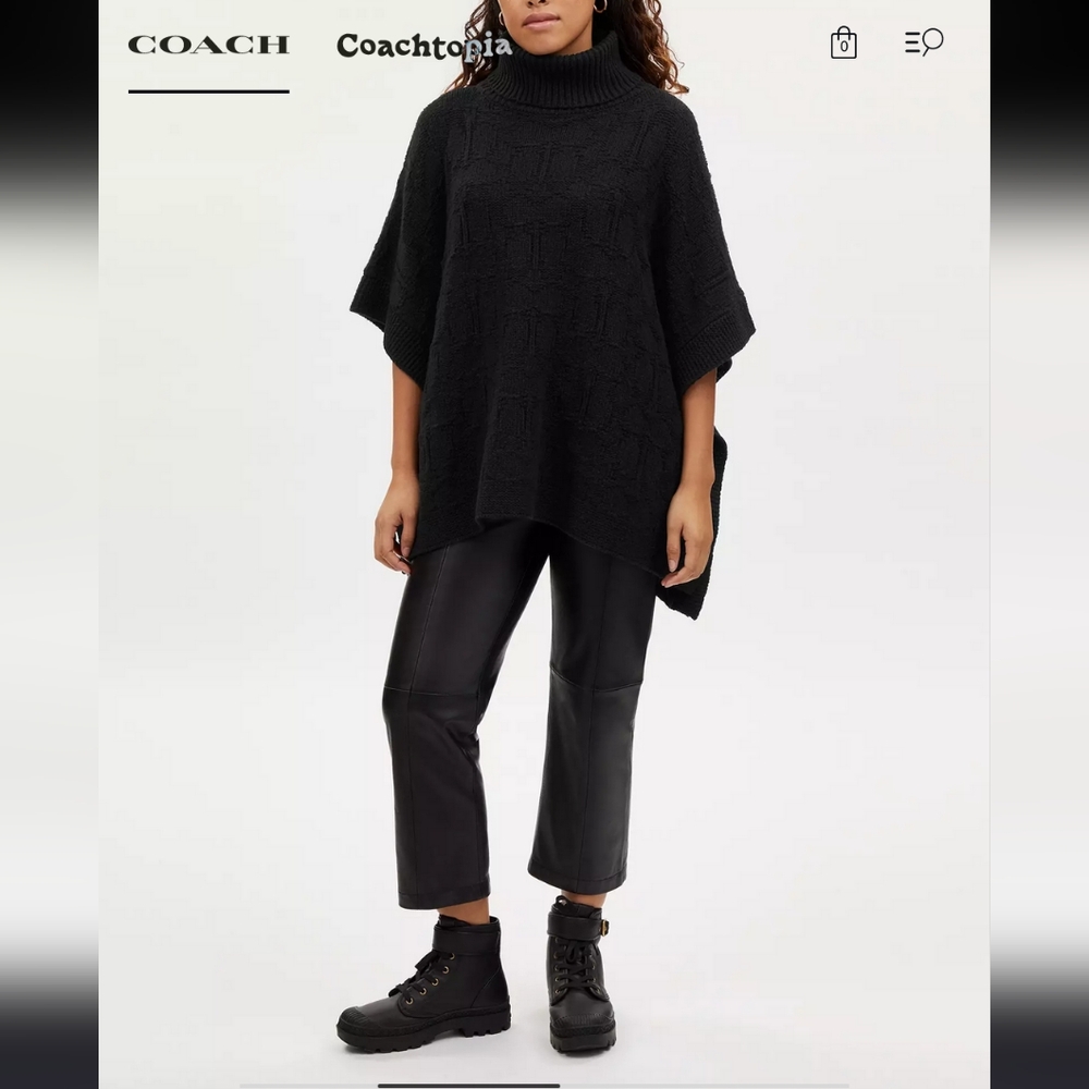 NWT Coach Black Signature Knit Wool Poncho XS/S $498